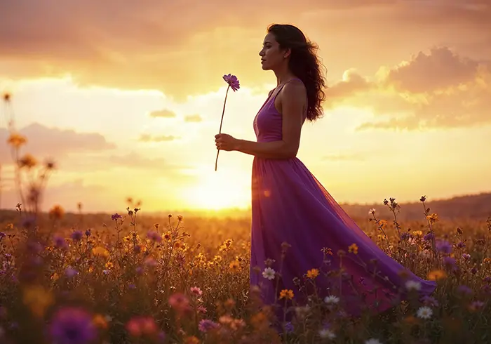 foto mulher no campo de flores